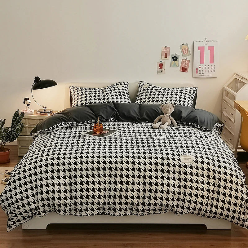 Checkerboard Bedding Comforter Set with Pillowcase bed sheet Single Full Size Bed Linen Duvet Cover Set Queen/King Double Single Good Vibrations