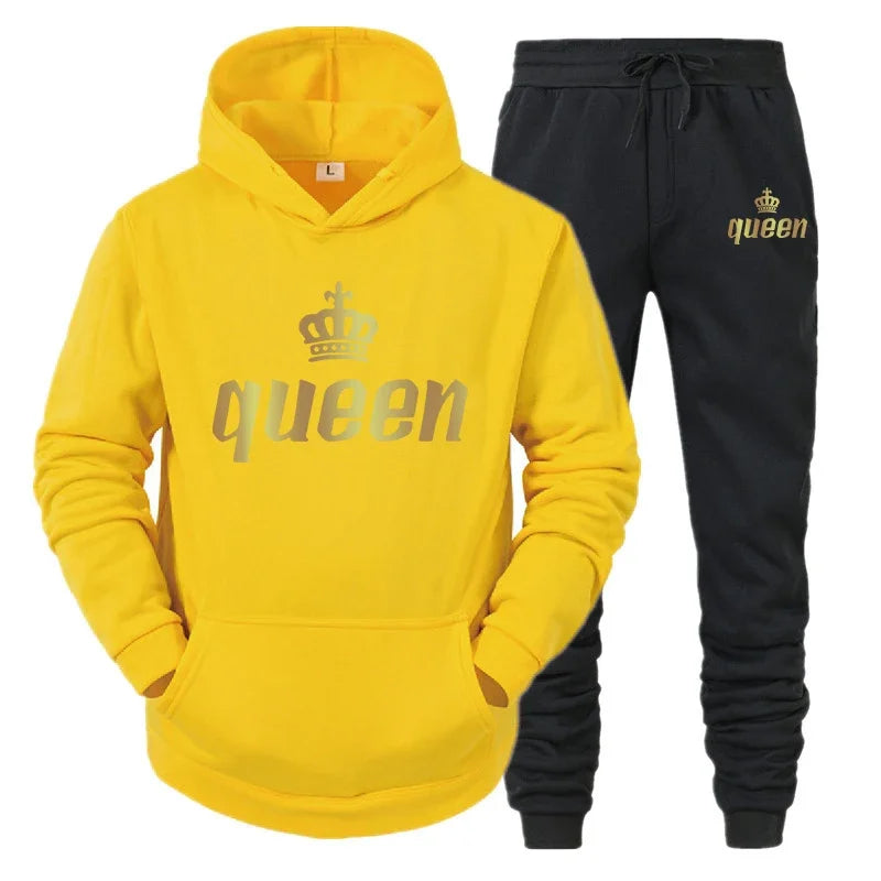 King And Queen Couple Outfit Hoodie and Jogger Pants High Quality Men Women Daily Casual Sport Jogging Suit King Queen Tracksuit Good Vibrations