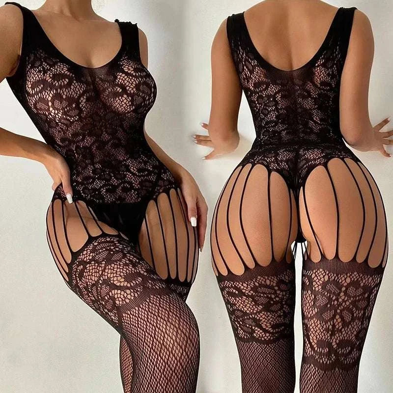 Teddy Crotchless Lingerie Women Floral Mesh Hollow Bodysuits Erotic Babydoll Dress Sexy Full Bodystockings Porn Teddies Bodysuit GOOD Vibrations
