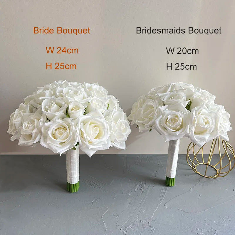 Bride Bridesmaids Bouquet Wedding Flowers Accessories Boutonniere Men White Silk Roses Artificial Bridal Bouquet Centrepiece Good Vibrations