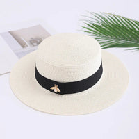 new Ladies Sun Fedora Hats Small Bee Shiny Straw Hat European American Retro Gold Female Sunshade Flat Sequins Hat Good Vibrations