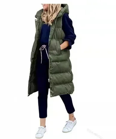 Women Autumn Winter Hooded Vest Coats Outwear Jacket Single-breasted Sleeveless Warm Solid Color Coats Parka Good Vibrations