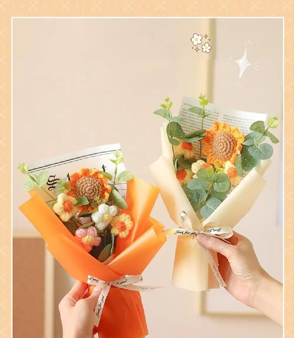 Artificial Flower Crochet Bouquet Handmade Eternal Flower Sunflower Daisy Bouquet Anniversary Mothers Day Birthday Gift Good Vibrations