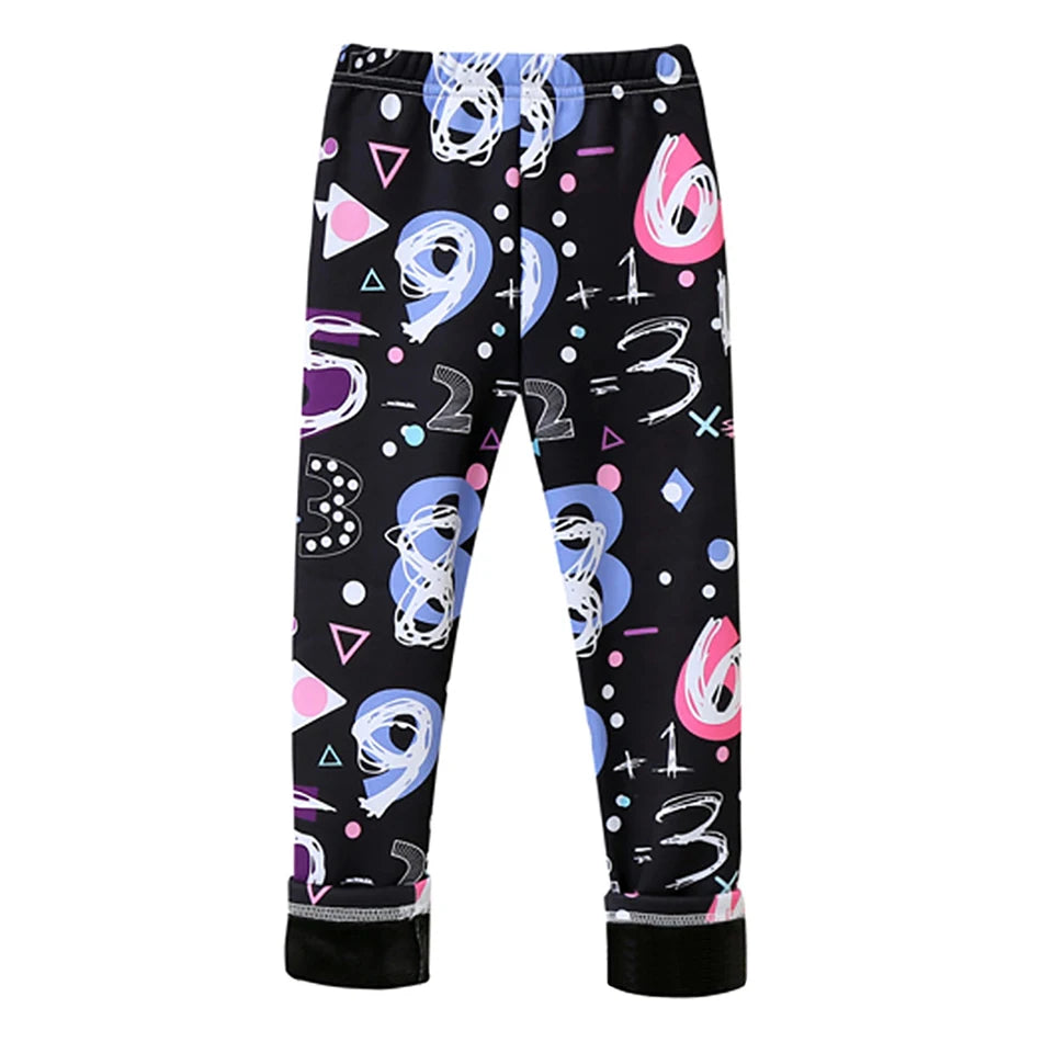 Girls Warm Plush Long Pants for Autumn Spring Cartoon Butterfly Striped Soft Cozy Leggings Fleece-Lined Bottoms Kids Casual Wear Good Vibrations