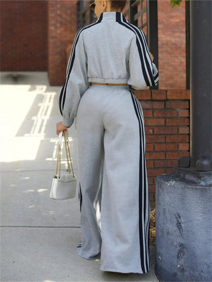 Street 2 Piece Sets Women Outfit Fall Clothes 2024 Women Side Stripe Crop Top + Pant Sets Casual Tracksuits Set Woman Sweatsuits Good Vibrations