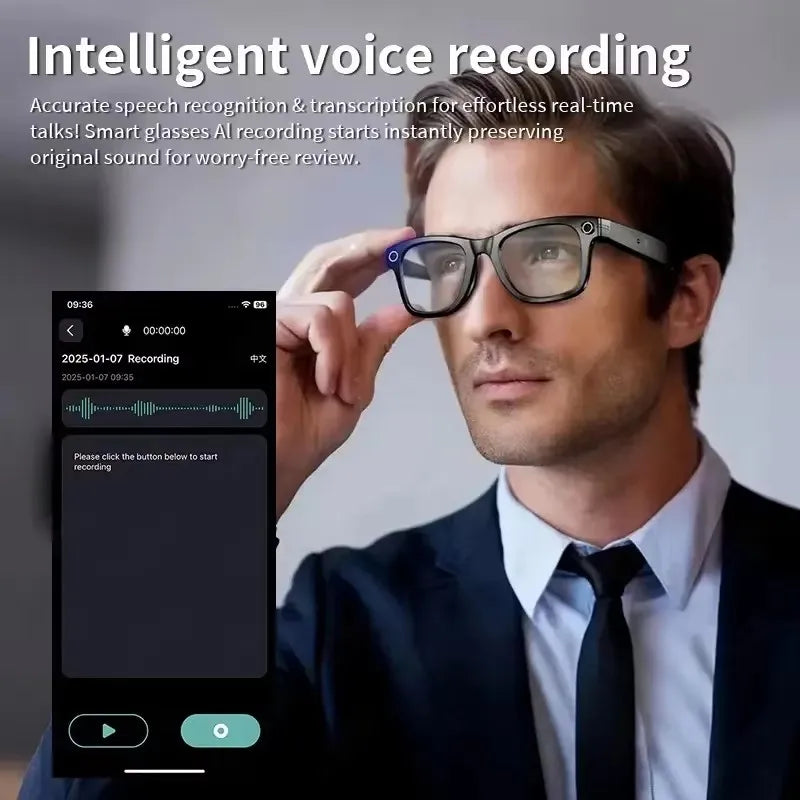 Smart Glasses HD Recording Videos AI Photo Recognition Answer Translation 290mAh Large Battery IP67 Waterproof Bluetooth Glasses Good Vibrations