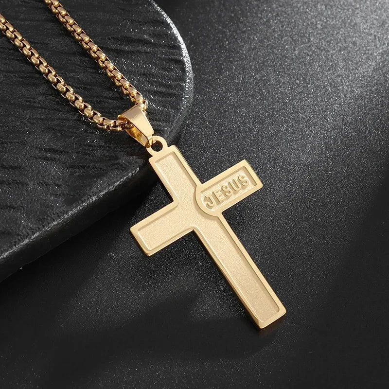 Philippians 4:13 Men's Simple Cross Pendant Necklace Stainless Steel Religious Amulet Jewelry Unisex Bijoux Good Vibrations