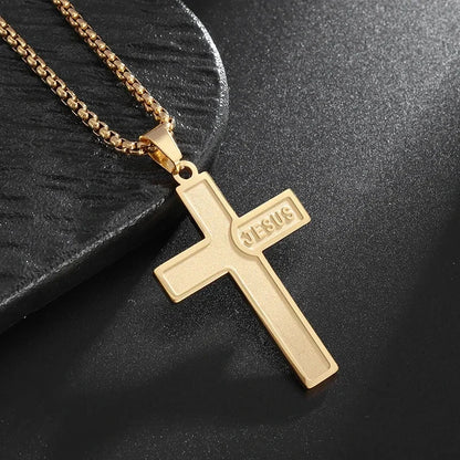 Philippians 4:13 Men's Simple Cross Pendant Necklace Stainless Steel Religious Amulet Jewelry Unisex Bijoux Good Vibrations