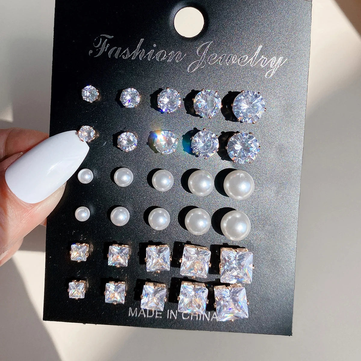 12 Pcs Zircon Earrings Set Briliant Shiny Stud Earrings for Women Simple Pearl Irregular Trendy Jewerly Accessories 2024 New Good Vibrations