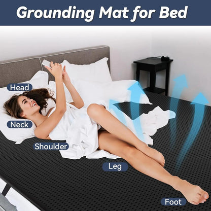 Grounding Earthing Mat for Bed Queen Size Inches with 15ft Cord Anti Static Mat for Better Sleep Stress Relief Pain Reduction Good Vibrations
