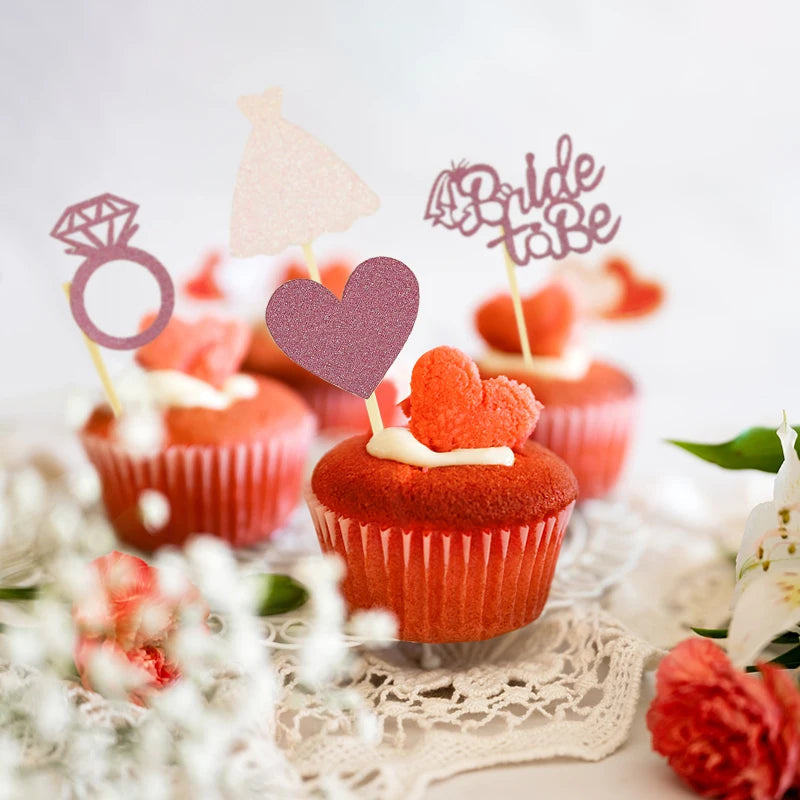 Rose Gold Glitter Bride To Be  Diamond Ring Cake Decor Hen Party Cupcake Toppers Dessert Decor Wedding Bridal Shower Supplies Good Vibrations