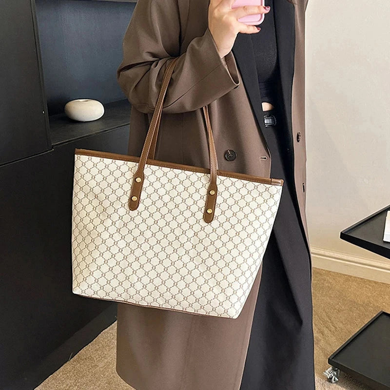 Large Capacity Shoulder Bag Women's PU Leather Handbag for Commuting and Casual Use Versatile Tote Bag Good Vibrations