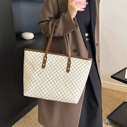 Large Capacity Shoulder Bag Women's PU Leather Handbag for Commuting and Casual Use Versatile Tote Bag Good Vibrations