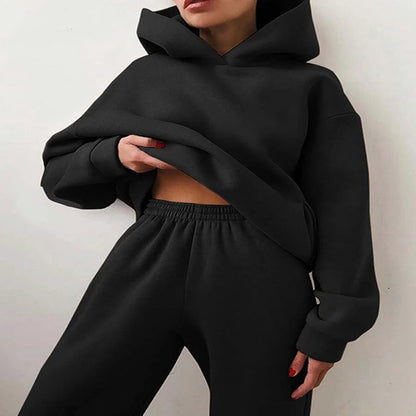 Women Two Piece Sets Tracksuit 2022 Autumn Casual Solid Long Sleeve Hoodie Sweatshirts Female Fashion Oversized Trouser Suits Good Vibrations
