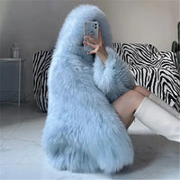 Faux Fur Jackets for Women Autumn Winter Short Bat Maxi Hooded Coats Warm Thick Coat Loose Open Stitch Jacket Y2k Streetwear Good Vibrations