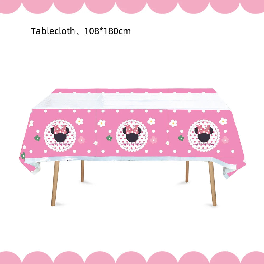 Minnie Mouse Birthday Decoration Disposable Cups Plates Tablecloth Cake Latex Balloon Baby Shower Kids Girls Party Supplies Good Vibrations
