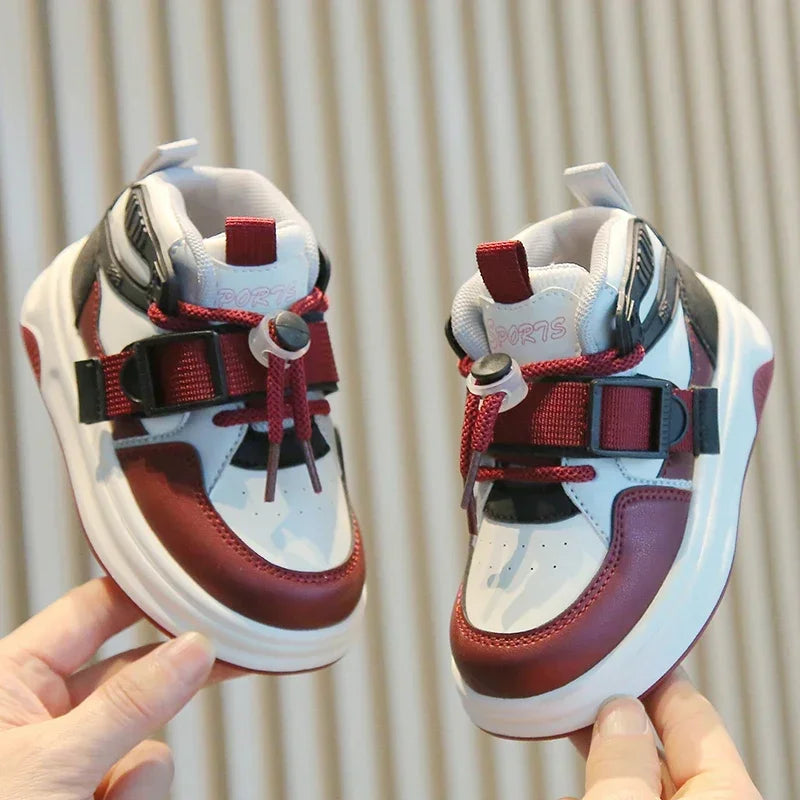Kid Sneakers 2025 Spring Autumn Boys Causal High Top Sneakers Girls School Versatile Children's Chunky Basketball Shoes Non-slip Good Vibrations