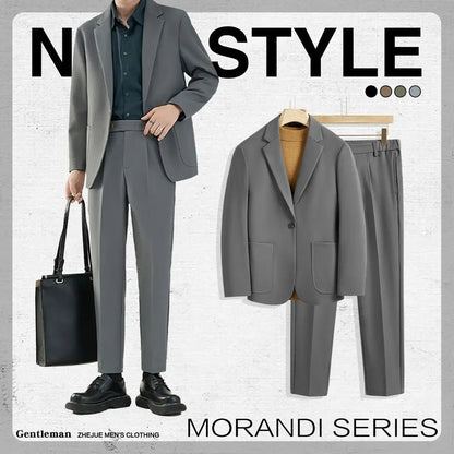 2 Piece Outfit Set Male Solid Color Youth Trends Costumes Ceremony Pants Full Men's Suits and Blazers Clothes Classic Elegant Good Vibrations