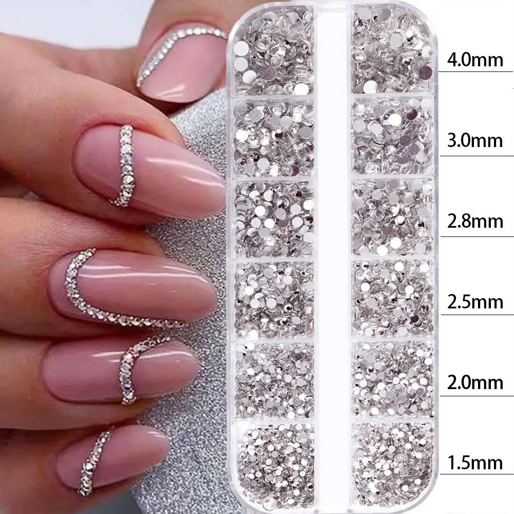 12grids Half Round Pearls Beads 3D Nail Charms 1.5/2/2.5/3/4/5mm White Flatback Pearls Nail Jewelry Nail Craft Pearl Rhinestones Good Vibrations