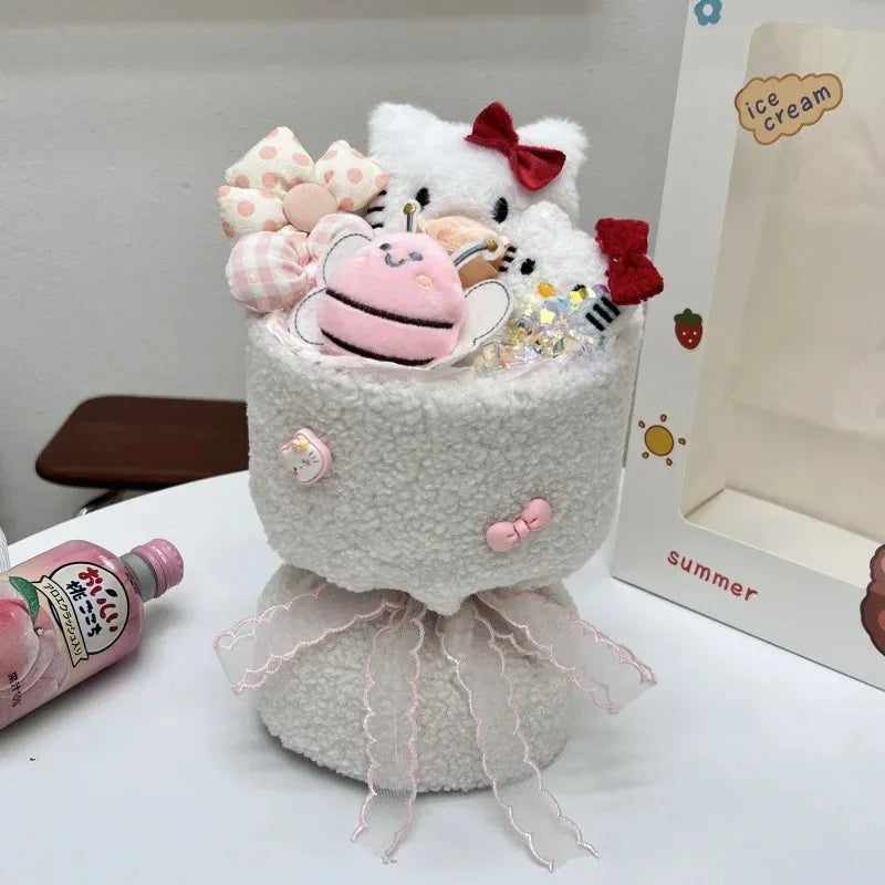 Sanrio Hello Kitty Bouquet Cute Cartoon Plush Doll Flower Cinnamoroll Kuromi My Melody Toys Flower Girl&Child Holiday Gifts Good Vibrations