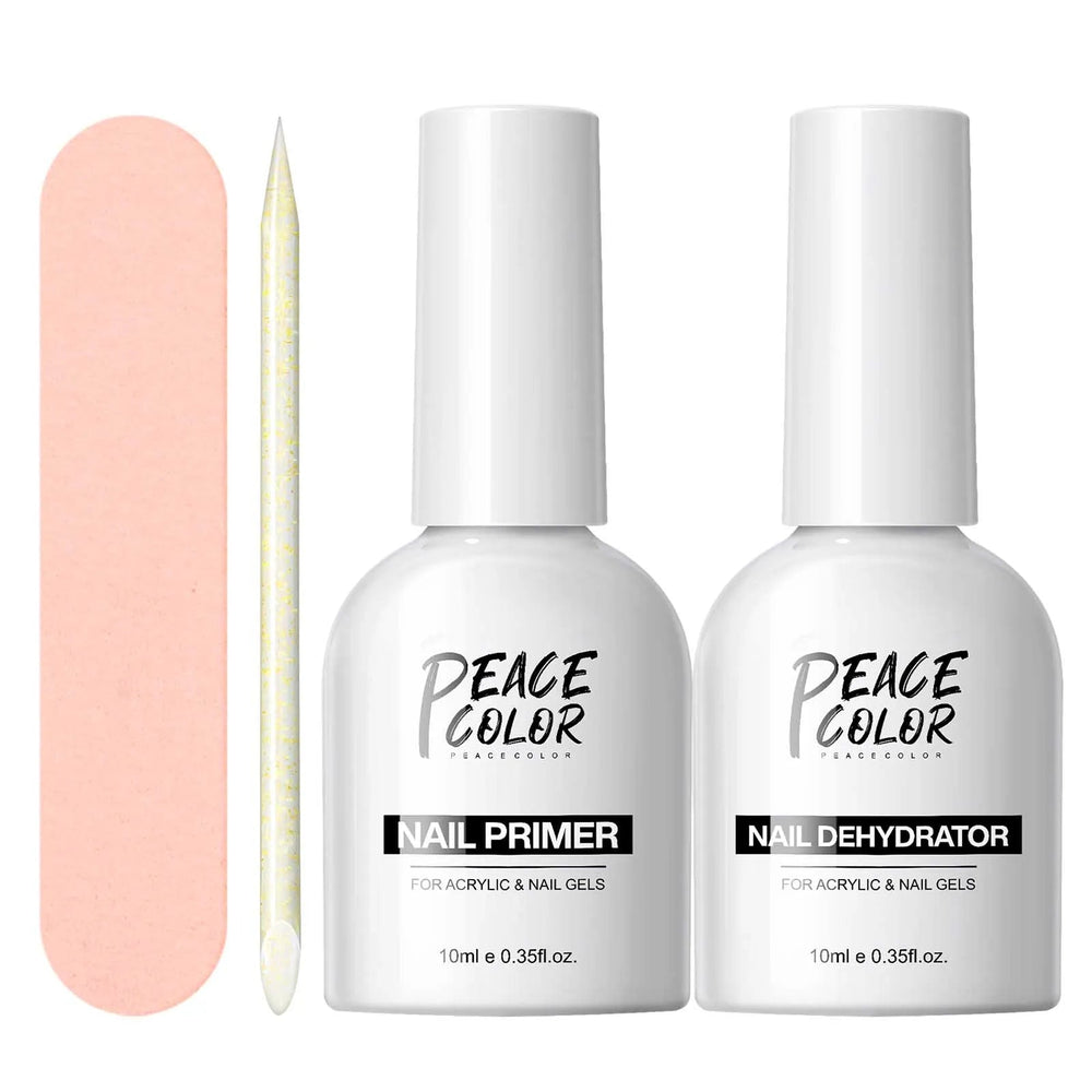 Peacecolor 10ML Nail Dehydrator & Primer and Nail Tools, Fast Dry Non Acid Primer for Gel Polish, Ideal Gift Choice Good Vibrations