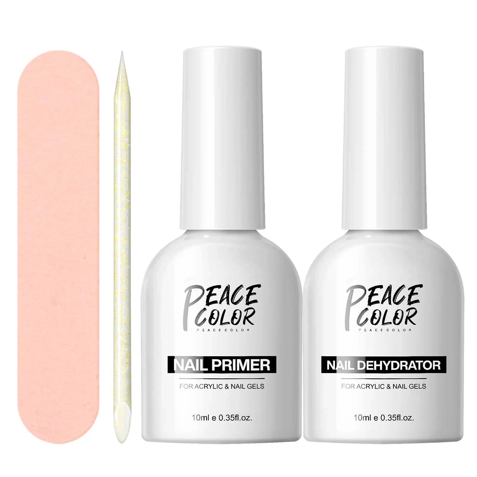 Peacecolor 10ML Nail Dehydrator & Primer and Nail Tools, Fast Dry Non Acid Primer for Gel Polish, Ideal Gift Choice Good Vibrations