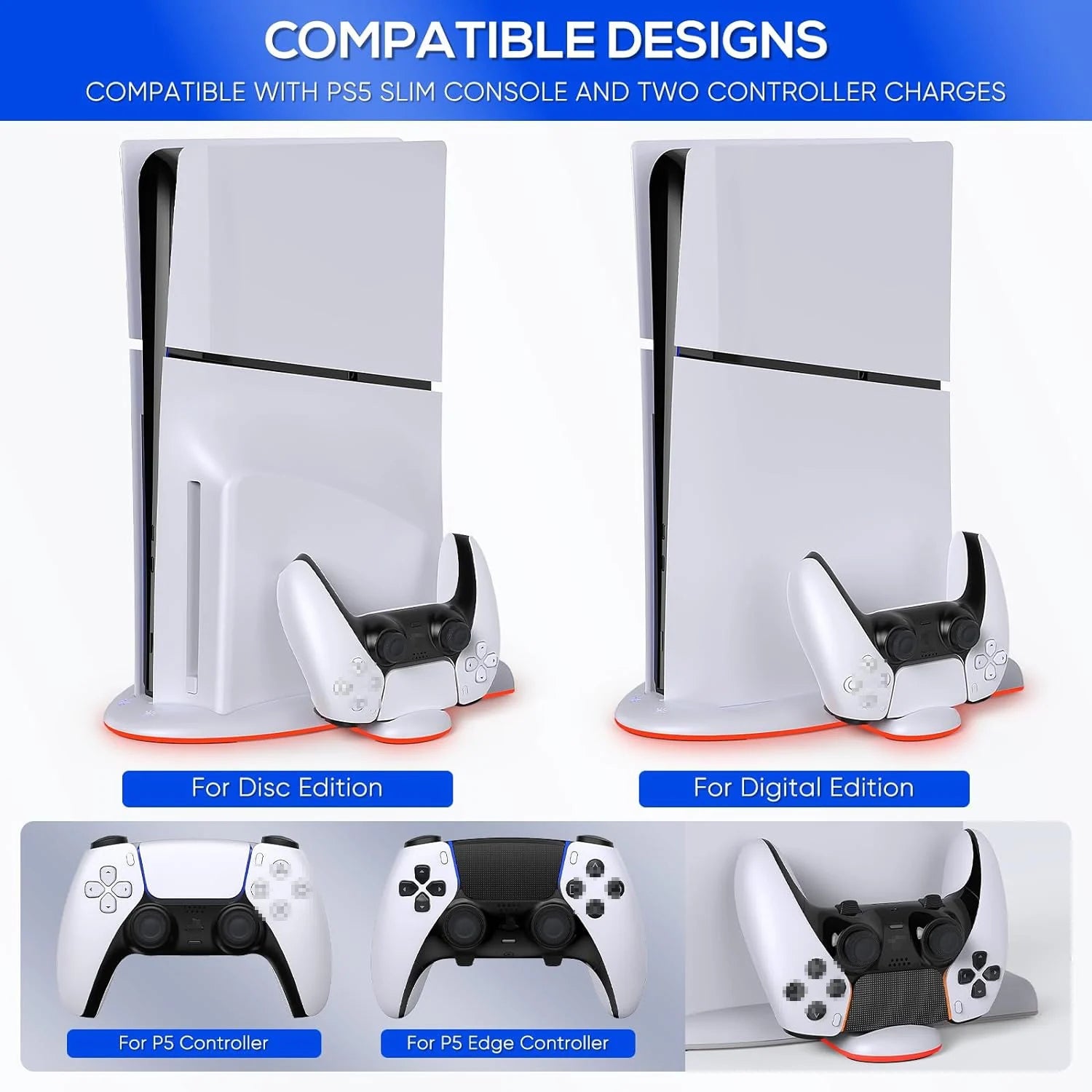 DOBE TP5-3528 Multi-Function Cooling Charging Dock for PS5 SLIM - Touch Switch, Multicolor LED, Ultrathin Design Good Vibrations