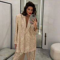 Women's Beaded Suit Jacket, Long Pants Set, Fashionable and Casual Temperament, Elegant Sequins Good Vibrations