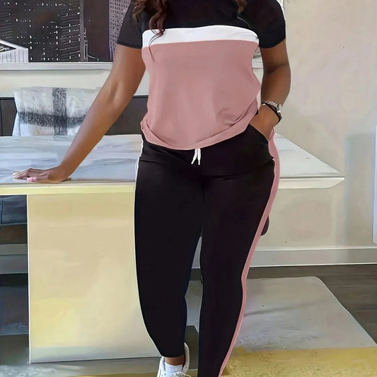 Pant Set Women Two Piece Sets Matching Sets Short Sleeve Loose Casual Tops Long Pants Lace Up Elastic Waist Jogger Summer Good Vibrations