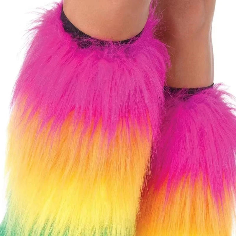 Halloween Carnival Role Play Accessories Leg Covers Colorful Stitching Fluorescent Faux Fur Warm Foot Covers Party Performance Good Vibrations