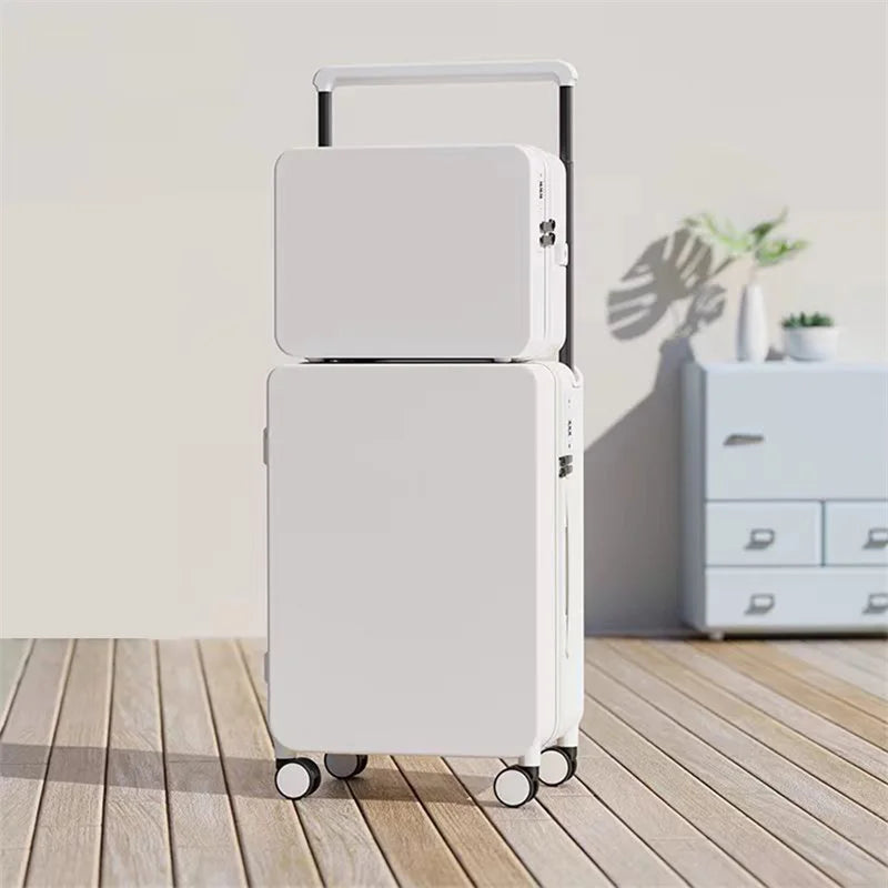 20+14"24+14" Luggage Set with USB & Cup Holder TSA Lock 360° Wheels Side-standing foot hook PC+ABS Suitcase Foldable Travel case Good Vibrations