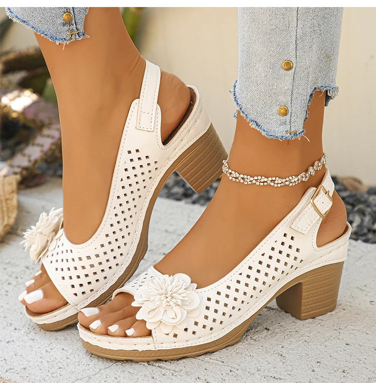 Women's Sandals Sweet Heels Sandals Summer Woman Shoes Fashion Heeled Sandalias Mujer Elegant Shoes Summer Footwear Women 2025 Good Vibrations