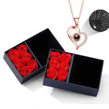 Projection Necklace Set With Rose Gift Box 100 Languages I Love You Necklace  Gifts For Girlfriend 2025 Valentine's Day Mom  Good Vibrations