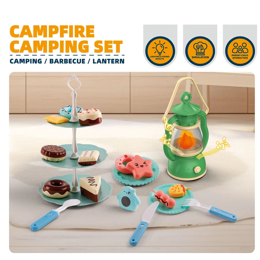 Kid Camping Tent Set Simulated Miniature Food Adventure Tool with Light Sound Outdoor Parent-Child Interactive Toy Girl Boy Gift Good Vibrations