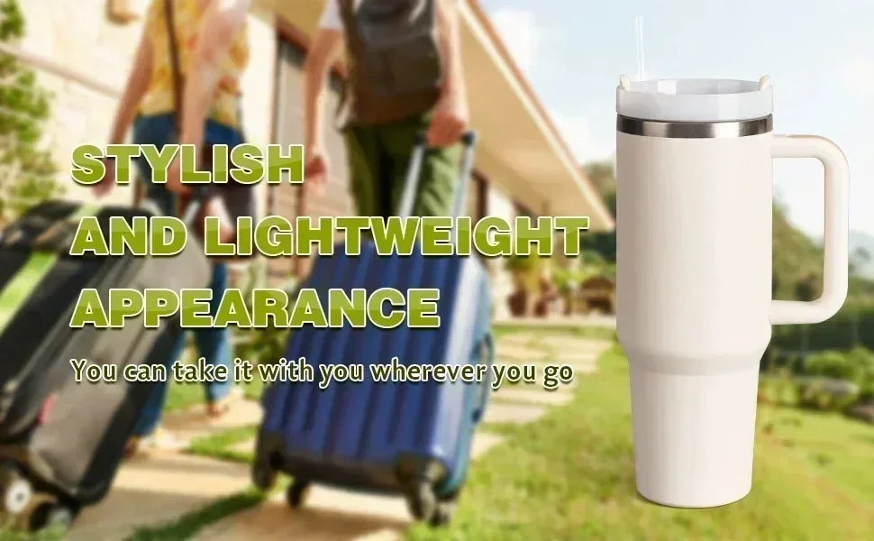 1200ML 304 Stainless Steel Insulated Water Bottle,Thermal Coffee Car Cup, Cold Hot Mugs Vacuum Flask With Handle Straw,For Sport Good Vibrations Adult Super Store