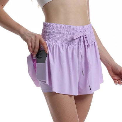 High Waist Butterfly Shorts Women Spandex Flowy Gym Yoga Athletic Workout Running Shorts Tennis Skirt Comfy Golf Skort Wear Good Vibrations