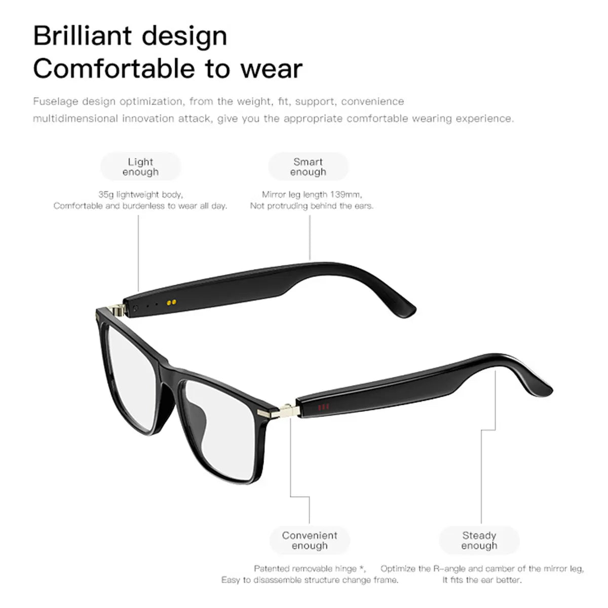 New smart glasses with auto-dimming lenses, built-in microphone and speaker, HD voice calls and HIFI sound quality. Good Vibrations