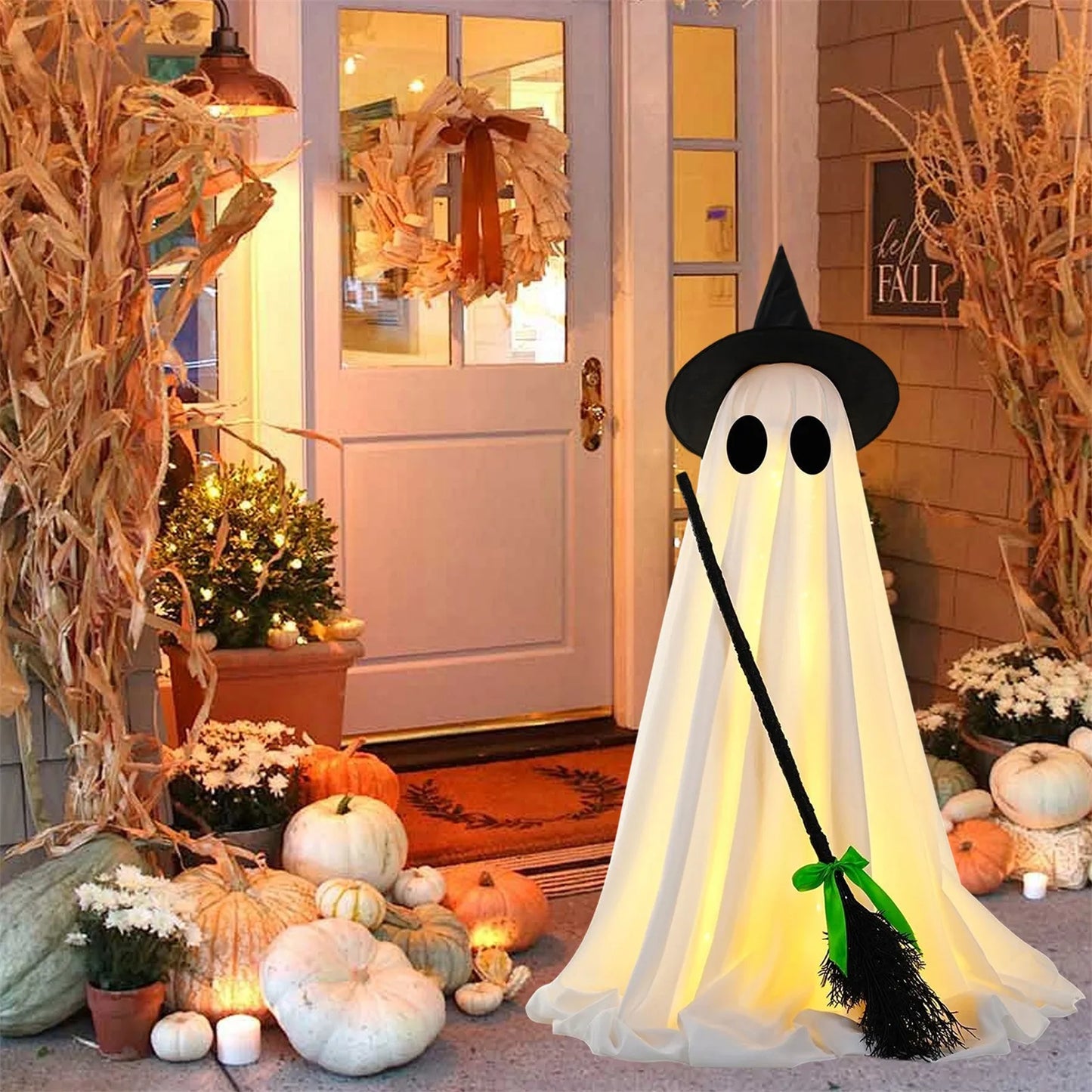 Halloween Outdoor Decoration, Spooky Halloween Decor With Witch Brooms, Scary Decor With LED Lights For Front Yard Garden Good Vibrations