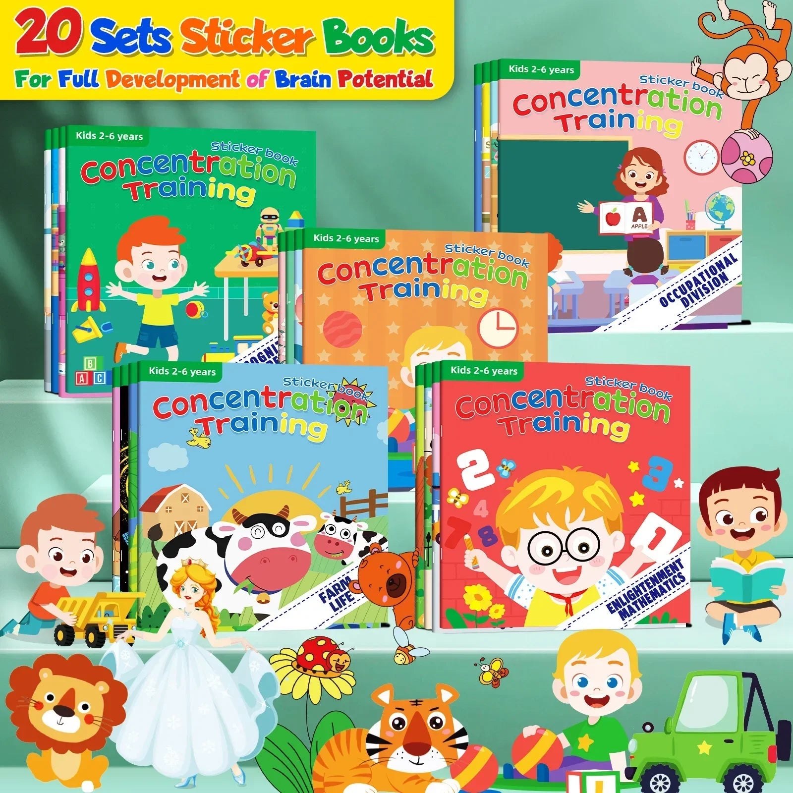 10/20 Volumes of New Sticker Book Focus Potential Development Stickers Children Enlightenment Baby Early Education Book Good Vibrations