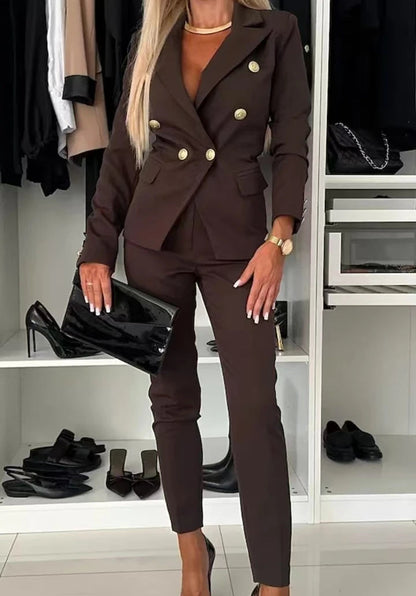 Two Piece Sets Woman Outfit 2025 Spring Solid Color Versatile Temperament Blazer Coat & Fashiona Casual Pocket Design Pants Set Good Vibrations