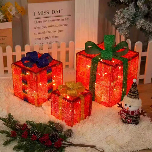 Christmas Gift Box, Reusable with Light Decoration Gift Box, Suitable for Party Gifts, Holiday Decoration and Decoration Good Vibrations
