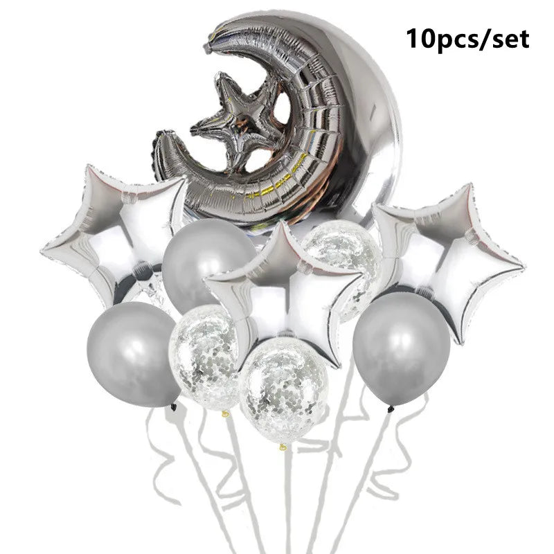 Eid Mubarak Balloons 2024 Ramadan Decorations for Home Moon Star Foil Balloon Muslim Aid Moubarak Kareem Festival Party Supplies Good Vibrations