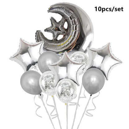 Eid Mubarak Balloons 2024 Ramadan Decorations for Home Moon Star Foil Balloon Muslim Aid Moubarak Kareem Festival Party Supplies Good Vibrations