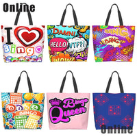 I Love Bingo Game Funny Handbags Shoulder Bags Casual Shopping Girls Tote Bag for Women Folding Reusable Shopping Bags Good Vibrations
