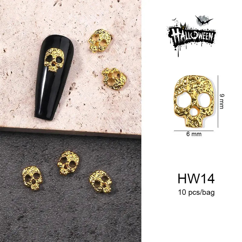 Halloween Alloy Nail Art Charms 3D Ghost Skull Pumpkin Golden Silver Classic Nails Jewelry Ornaments DIY Manicure Accessories Good Vibrations