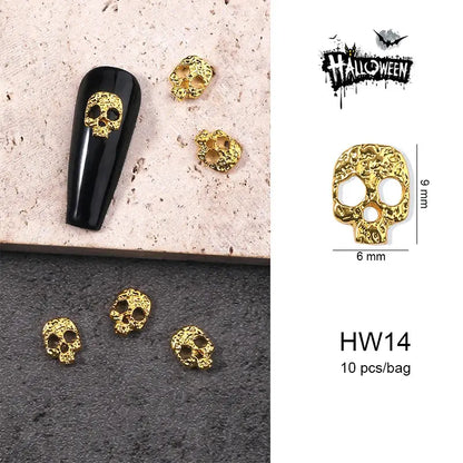 Halloween Alloy Nail Art Charms 3D Ghost Skull Pumpkin Golden Silver Classic Nails Jewelry Ornaments DIY Manicure Accessories Good Vibrations