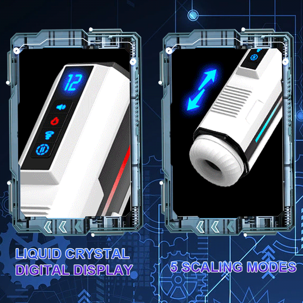 Automatic telescopic male masturbator cup with liquid crystal display and scaling modes.