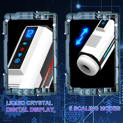 Automatic telescopic male masturbator cup with liquid crystal display and scaling modes.