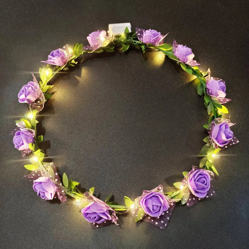 Wedding Party Crown Glowing Flower Headband LED Light Wreath Garland Decoration Women Girl Birthday Favor Luminous Hairband Good Vibrations