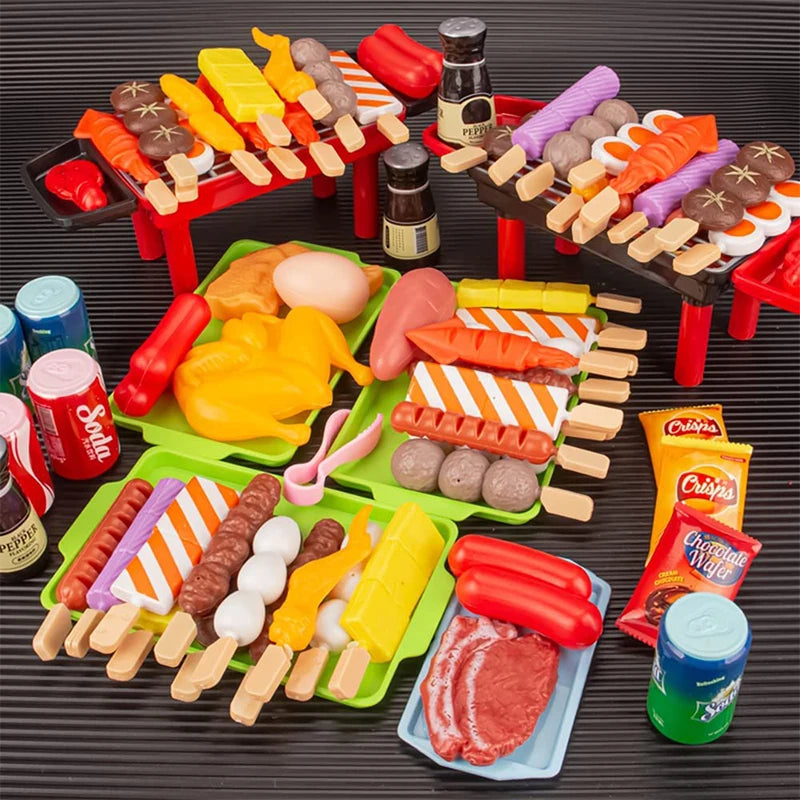 Baby Dress Up Kitchen Toys BBQ Set Kids Simulated BBQ Cookware Cooking Simulated Food Cosplay Educational Gift Toys Good Vibrations